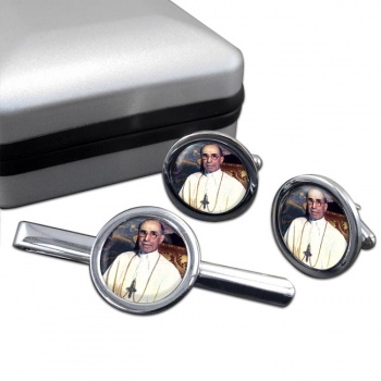 Pope Pius XII Round Cufflink and Tie Clip Set