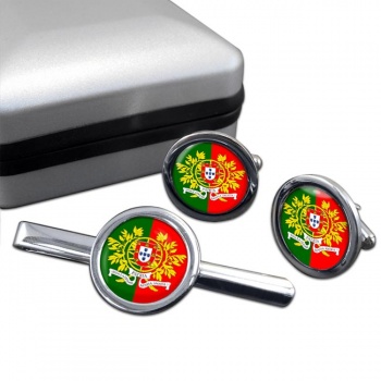Portuguese Armed Forces (Forças Armadas) Round Cufflink and Tie Clip Set