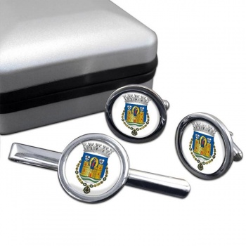 Porto (Portugal) Round Cufflink and Tie Clip Set