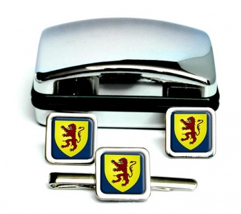 Powys-Square Cufflink and Tie Clip Set