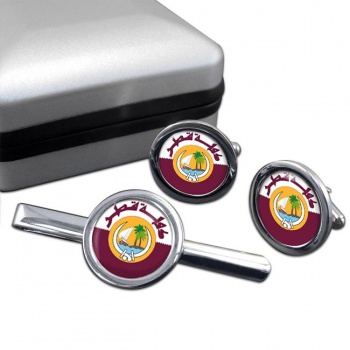 Qatar Round Cufflink and Tie Clip Set