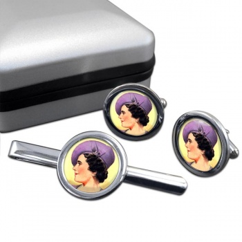 Elizabeth Queen Consort Round Cufflink and Tie Clip Set