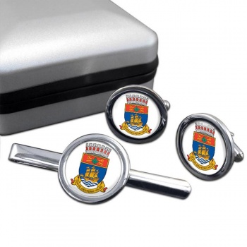 Quebec City (Canada) Round Cufflink and Tie Clip Set