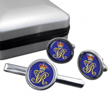 Monogram of Queen Victoria Round Cufflink and Tie Clip Set