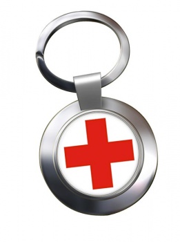 Red Cross Chrome Key Ring