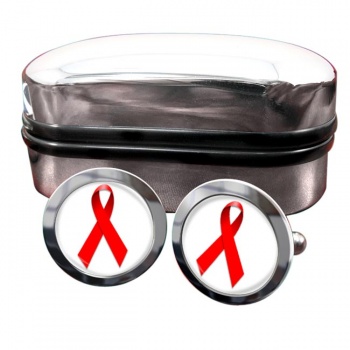 Red Ribbon Awareness Round Cufflinks