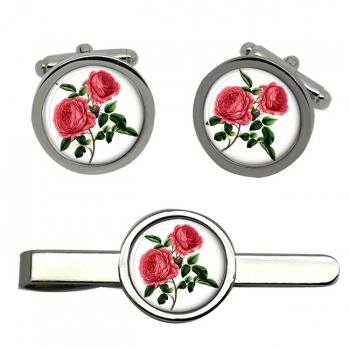 Roses Round Cufflink and Tie Clip Set