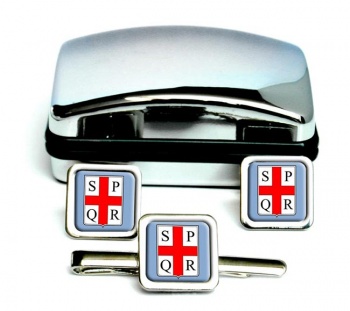 Reggio Emilia (Italy) Square Cufflink and Tie Clip Set