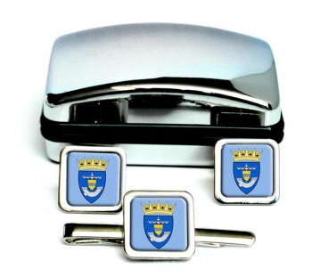 Renfrewshire (Scotland) Square Cufflink and Tie Clip Set