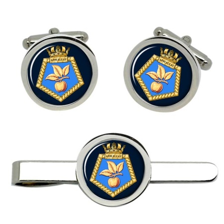 RFA Appleleaf, Royal Navy Cufflink and Tie Clip Set