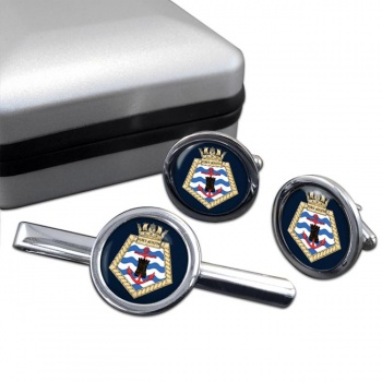 RFA Fort Austin (Royal Navy) Round Cufflink and Tie Clip Set