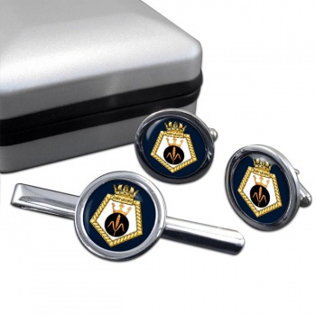 RFA Fort Grange (Royal Navy) Round Cufflink and Tie Clip Set