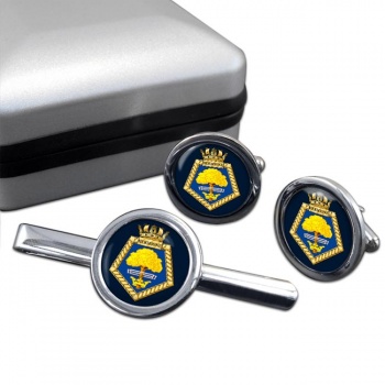 RFA Hermione (Royal Navy) Round Cufflink and Tie Clip Set