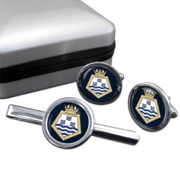 RFA Tiderace (Royal Navy) Round Cufflink and Tie Clip Set