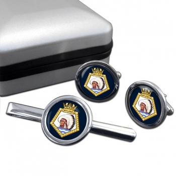 RFA Wave Chief (Royal Navy) Round Cufflink and Tie Clip Set