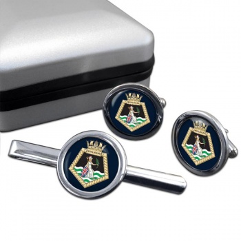RFA Wave Ruler (Royal Navy) Round Cufflink and Tie Clip Set