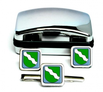 Rheinland (Germany) Square Cufflink and Tie Clip Set