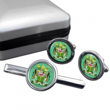 Rhodesia Round Cufflink and Tie Clip Set