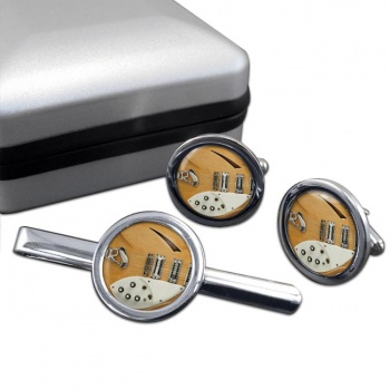 Rickenbacker Guitar Round Cufflink and Tie Clip Set