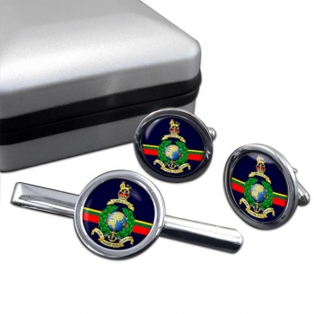 Royal Marines Round Cufflink and Tie Clip Set