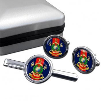 Royal Marines Band Service Round Cufflink and Tie Clip Set