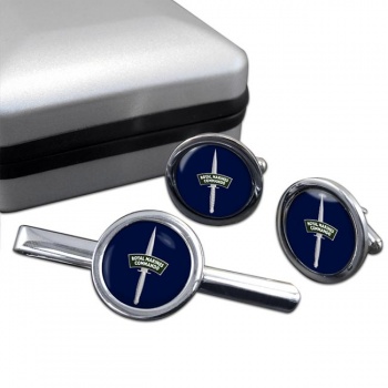 Royal Marines Dagger Round Cufflink and Tie Clip Set