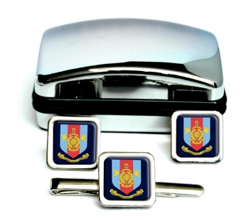 Royal Marines Reserves Merseyside Square Cufflink and Tie Clip Set