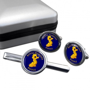 Royal Marines Reserves Poole Round Cufflink and Tie Clip Set