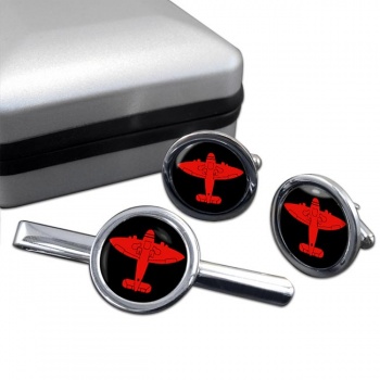 ROC Red Spitfire (Royal Air Force) Round Cufflink and Tie Clip Set