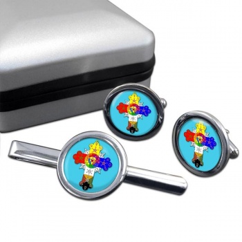 Rose Cross Round Cufflink and Tie Clip Set