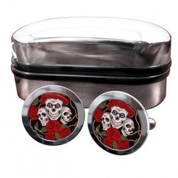 Rose skull Round Cufflinks