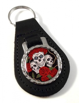 Rose skull Leather Key Fob