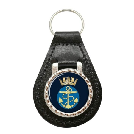 Royal Navy Crest (Fouled Anchor and Crown) Leather Key Fob