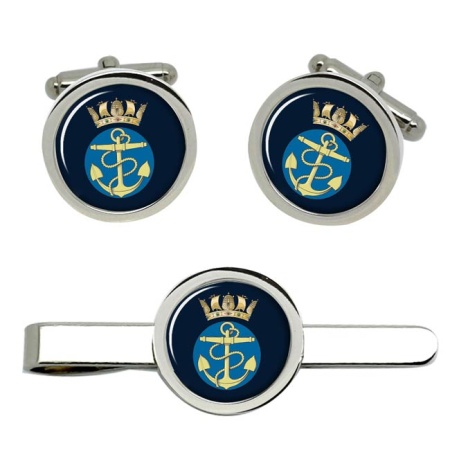 Royal Navy Crest (Fouled Anchor and Crown) Cufflink and Tie Clip Set