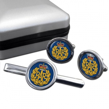 Royal Air Force Badge Round Cufflink and Tie Clip Set