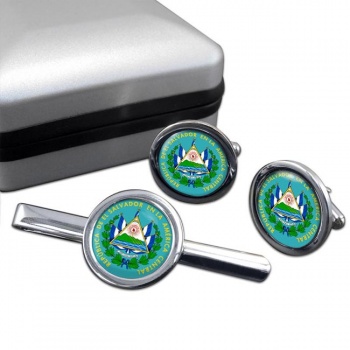 El Salvador Round Cufflink and Tie Clip Set