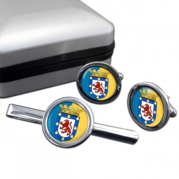 Santiago (Chile) Round Cufflink and Tie Clip Set