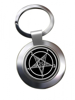 Satanic Pentagram Leather Chrome Key Ring