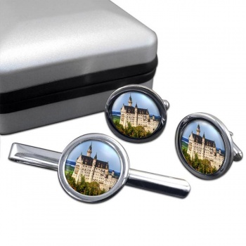 Schloss Neuschwanstein Round Cufflink and Tie Clip Set