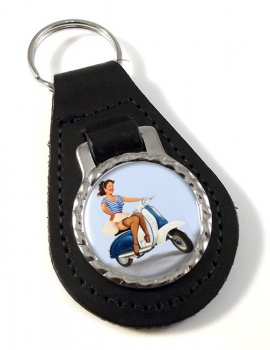Pin-up Scooter Girl Leather Key Fob
