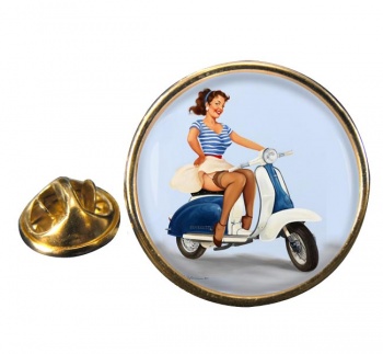 Pin-up Scooter Girl Round Pin Badge