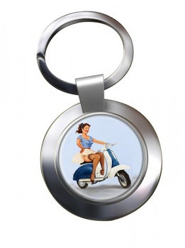 Pin-up Scooter Girl Chrome Key Ring