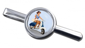 Pin-up Scooter Girl Round Tie Clip