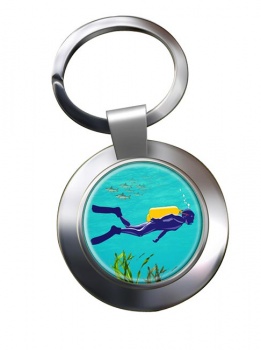 Scuba Diving Chrome Key Ring