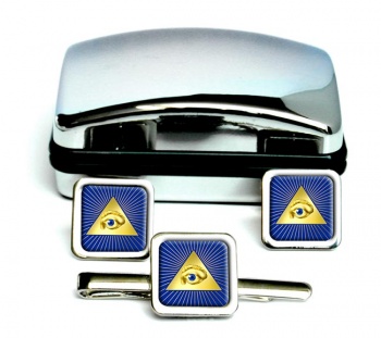 Eye of Providence (All Seeing Eye of God) Square Cufflink and Tie Clip Set