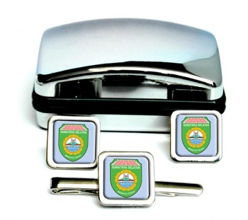 Sumatera Selatan (Indonesia) Square Cufflink and Tie Clip Set