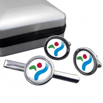 Seoul (South Korea) Round Cufflink and Tie Clip Set