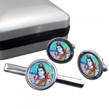 Lord Shiva Round Cufflink and Tie Clip Set