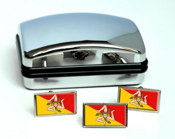 Sicily Sicilia (Italy) Flag Cufflink and Tie Pin Set