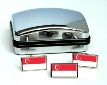 Singapore Flag Cufflink and Tie Pin Set